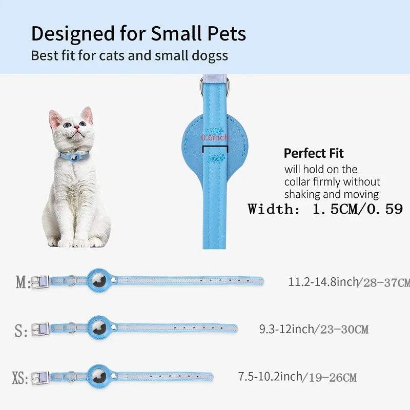 True Blue Pets Reflective Leather Cat Collar for Airtag